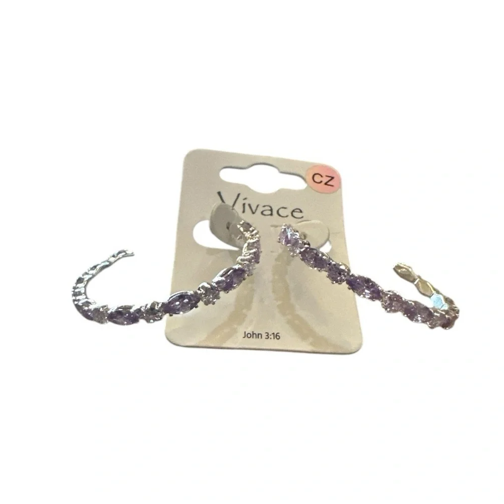 Vivace CZ Hoop Earrings | Lavender & Silver | 2” Diameter | New on Card